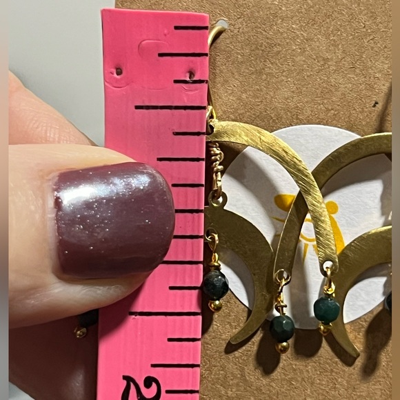 Hand Crafted Raw Brass & Moss Agate Dangle Earrings - Picture 5 of 5